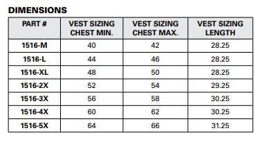 Premium Black Bottom Mesh Safety Vest Size Chart