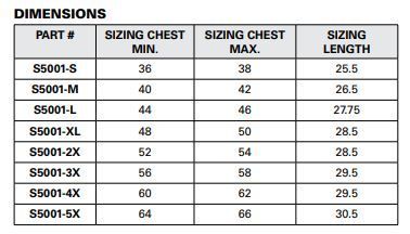 Professional Surveyors Safety Vest Size Chart