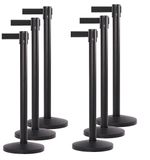 10 ft SmartQ Retractable Belt Barrier Black Post | 6-Pack