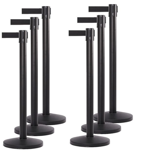 10 ft SmartQ Retractable Belt Barrier Black Post | 6-Pack
