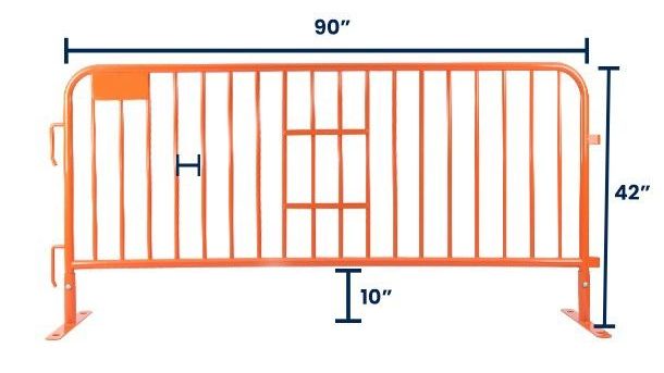 7.5 ft Metal Barricade Orange | Flat Feet | Heavy-Duty