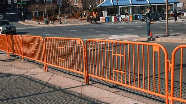 7.5 ft Metal Barricade Orange | Flat Feet | Heavy-Duty