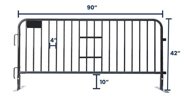 7.5 ft Metal Barricade Black | Flat Feet | Heavy-Duty 
