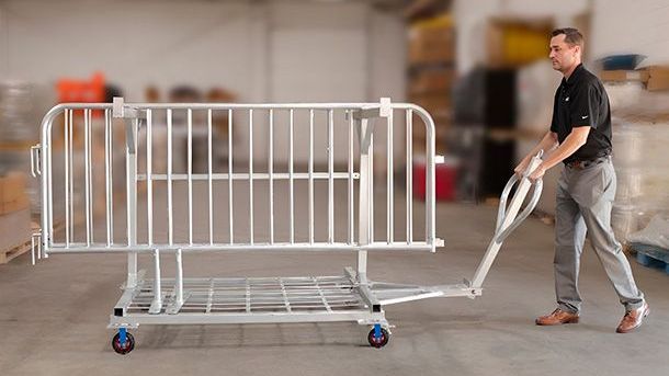 Metal Barricade Cart with Large Wheels