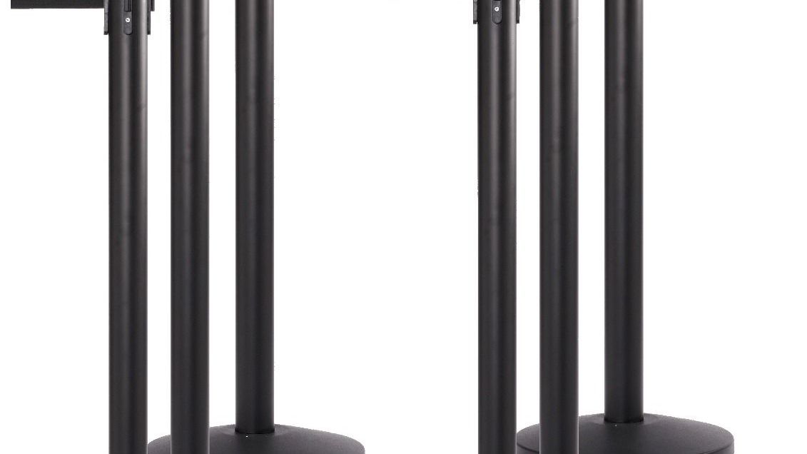 10 ft SmartQ Retractable Belt Barrier Black Post | 6-Pack
