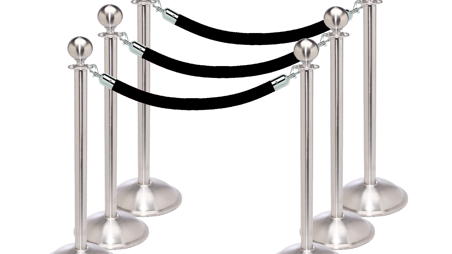 Stanchion Bundle - (6) Ball Top Dome Base Posts with (4) 6’L Velour Ropes