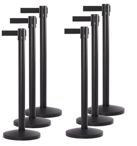 10 ft SmartQ Retractable Belt Barrier Black Post | 6-Pack