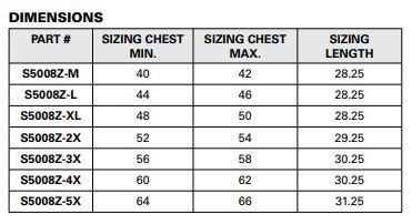 Economy Surveyors Vest Size Chart