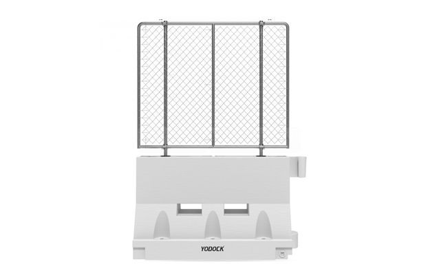 Water Filled Barrier Yodock 2001 Plastic Barricade White with Chain Link Fence Topper
