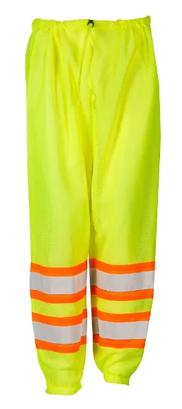 Drawstring Waist Mesh Safety Pants - Lime w/ Orange